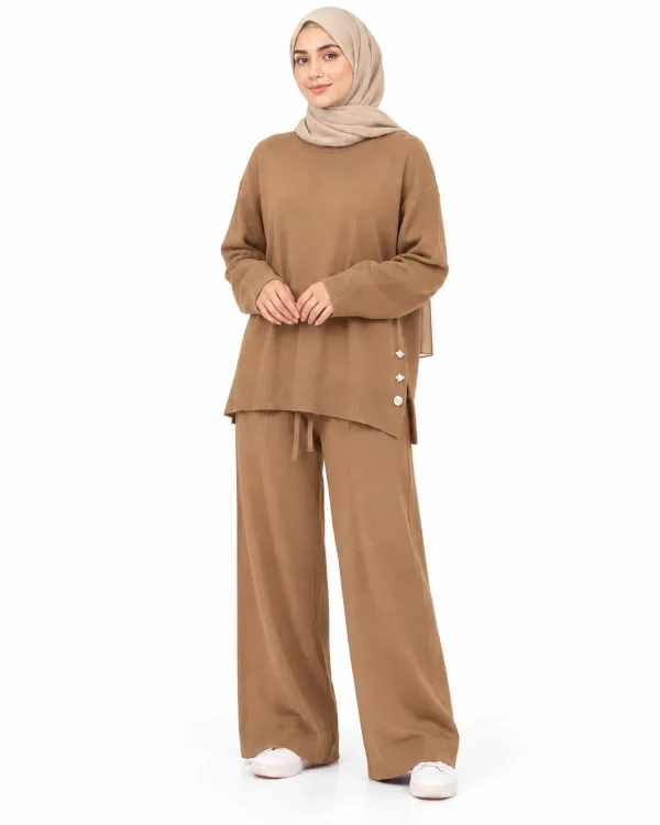 Ensemble Maille Tunique Boutonnée et Pantalon Large